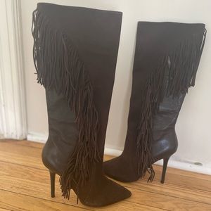 Boutique 9 High heel suede boots with tassels (never worn).